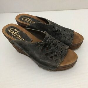 Sbicca Women's Woven Slide Wedge Sandal in Dark Grey Size 41